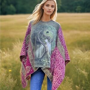 Bohemian Purple and Green Poncho Top